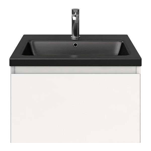 Domburg badmeubel 60 cm wit hoogglans met keramische Dishoek wastafel zwart mat, 1 kraangat