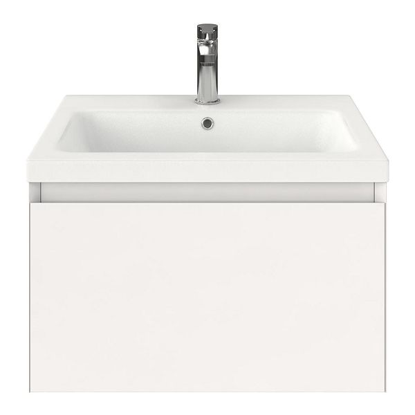 Domburg badmeubel 60 cm wit hoogglans met keramische Dishoek wastafel wit mat, 1 kraangat