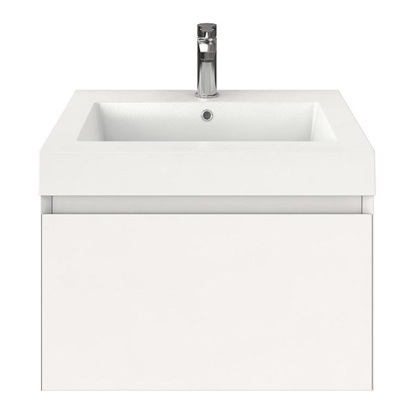 Domburg badmeubel 60 cm wit hoogglans met polystone Cadzand wastafel wit glans, 1 kraangat, 43 cm hoog