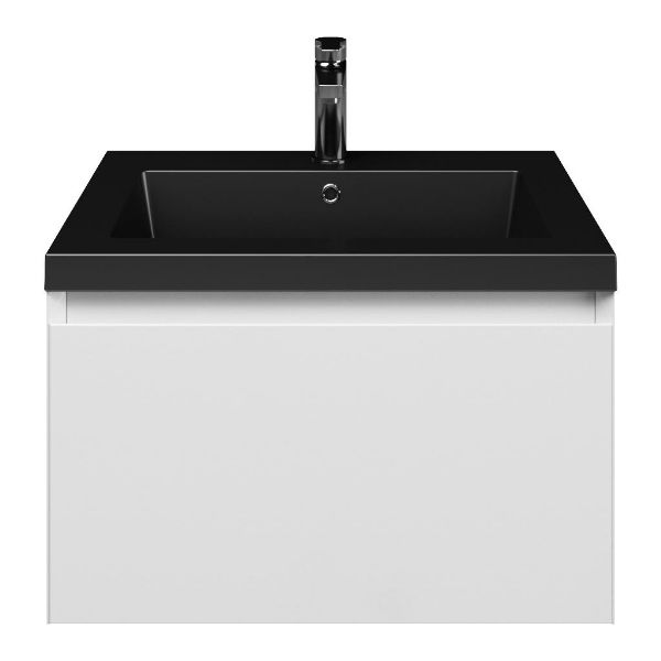 Domburg badmeubel 60 cm wit hoogglans met polystone Cadzand wastafel zwart mat, 1 kraangat