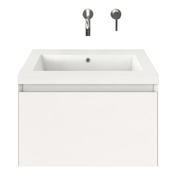 Domburg badmeubel 60 cm wit hoogglans met polystone Cadzand wastafel wit glans, zonder kraangat, 39 cm hoog