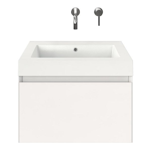 Domburg badmeubel 60 cm wit hoogglans met polystone Cadzand wastafel wit glans, zonder kraangat, 43 cm hoog