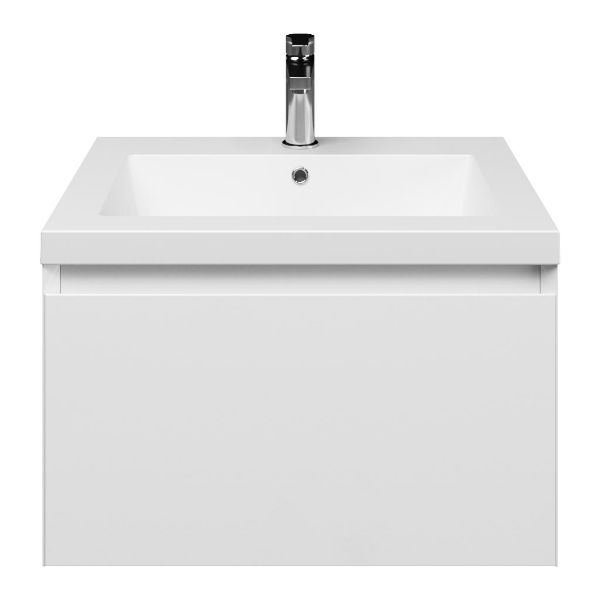 Domburg badmeubel 60 cm wit hoogglans met polystone Cadzand wastafel wit mat