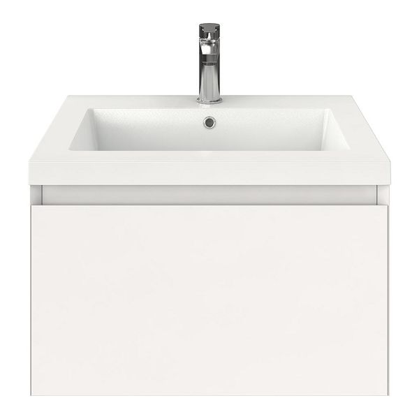 Domburg badmeubel 60 cm wit hoogglans met polystone Cadzand wastafel wit glans, 1 kraangat, 39 cm hoog