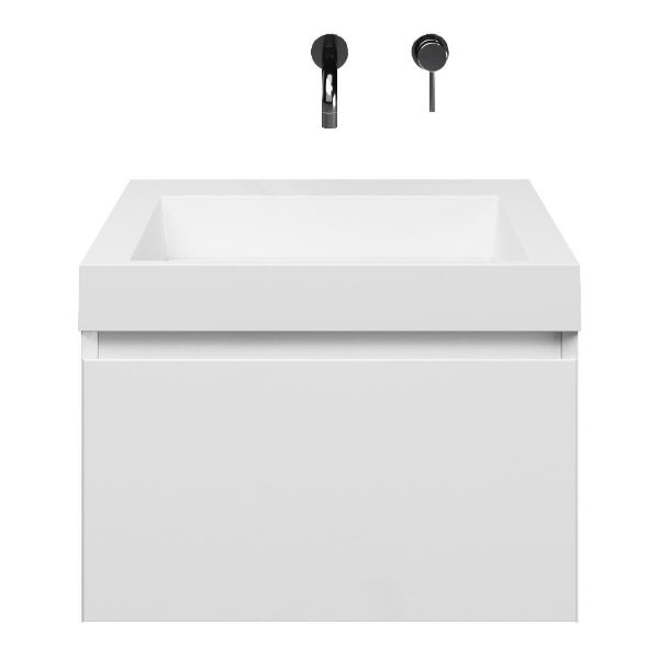 Domburg badmeubel 60 cm wit hoogglans met polystone Haamstede wastafel wit glans, zonder kraangat