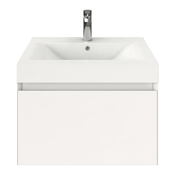 Domburg badmeubel 60 cm wit hoogglans met polystone Wave wastafel wit glans