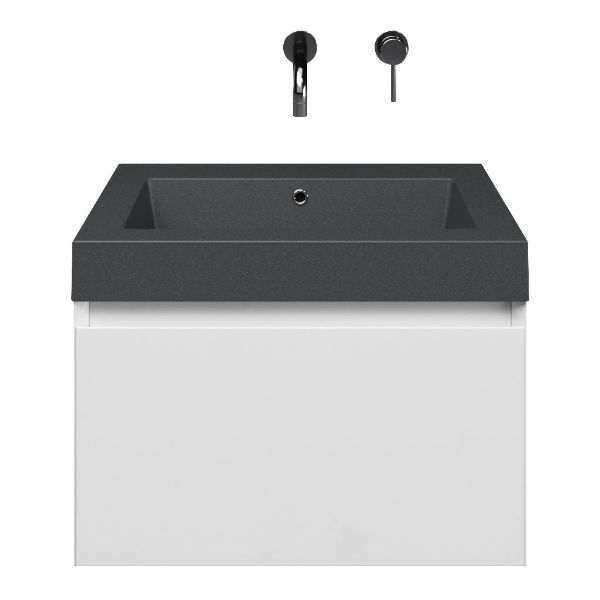 Domburg badmeubel 60 cm wit hoogglans met quartz Cadzand-Q wastafel grijs mat, zonder kraangat