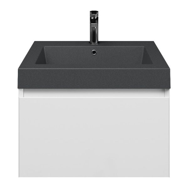 Domburg badmeubel 60 cm wit hoogglans met quartz Cadzand-Q wastafel grijs mat, 1 kraangat