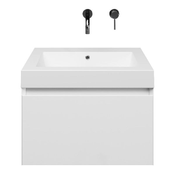 Domburg badmeubel 60 cm wit hoogglans met quartz Cadzand-Q wastafel wit mat