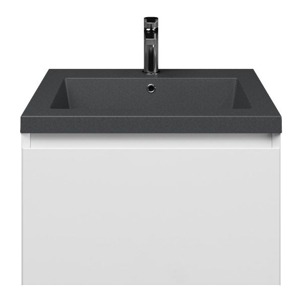 Domburg badmeubel 60 cm wit hoogglans met quartz Cadzand-Q wastafel grijs mat, 1 kraangat