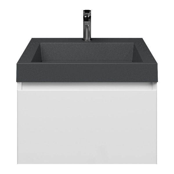 Domburg badmeubel 60 cm wit hoogglans met quartz Haamstede-q wastafel grijs mat