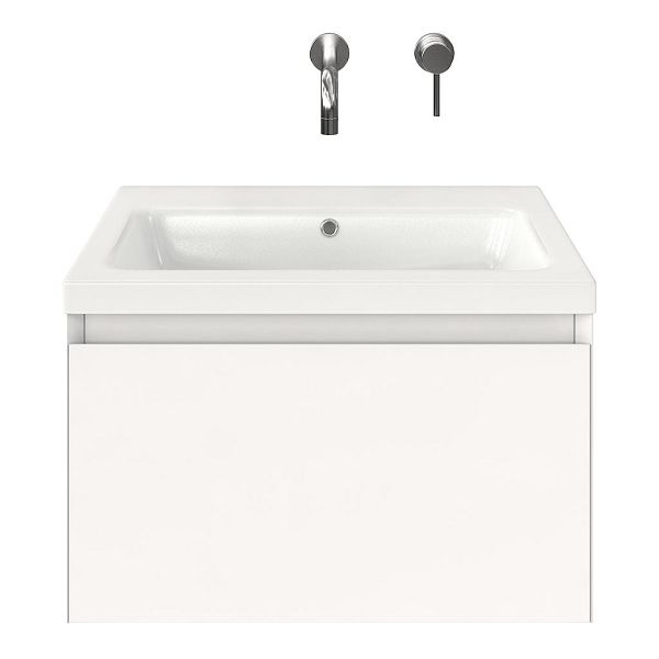 Domburg badmeubel 60 cm wit mat met keramische Dishoek wastafel wit glans, zonder kraangat