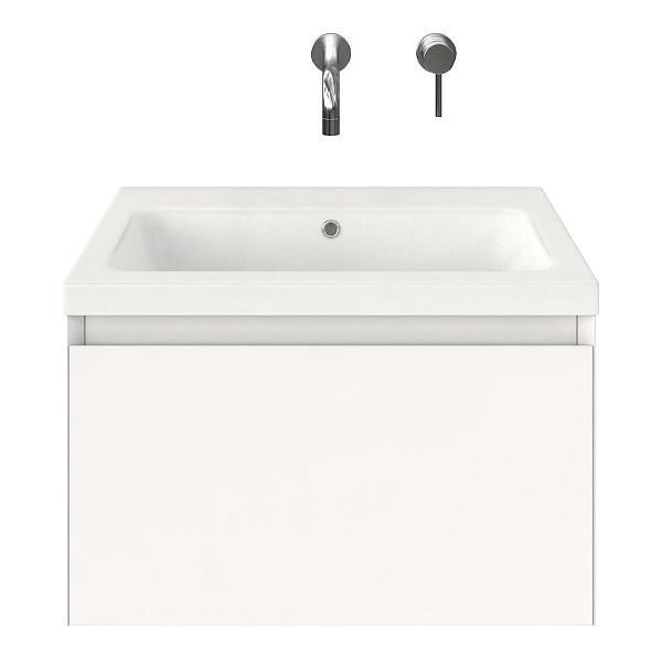 Domburg badmeubel 60 cm wit mat met keramische Dishoek wastafel wit mat, zonder kraangat