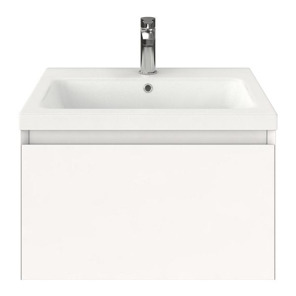 Domburg badmeubel 60 cm wit mat met keramische Dishoek wastafel wit mat, 1 kraangat