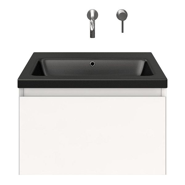 Domburg badmeubel 60 cm wit mat met keramische Dishoek wastafel zwart mat, zonder kraangat