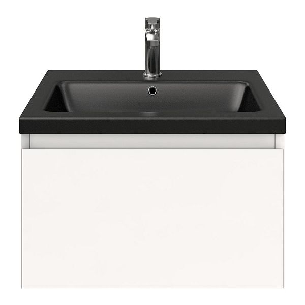 Domburg badmeubel 60 cm wit mat met keramische Dishoek wastafel zwart mat, 1 kraangat