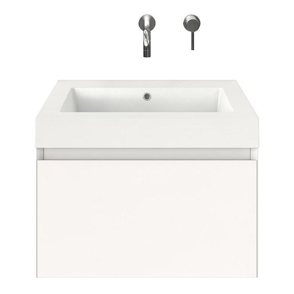 Domburg badmeubel 60 cm wit mat met polystone Cadzand wastafel wit glans, zonder kraangat, 43 cm hoog