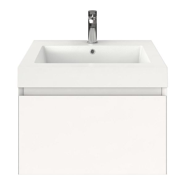 Domburg badmeubel 60 cm wit mat met polystone Cadzand wastafel wit glans, 1 kraangat, 43 cm hoog