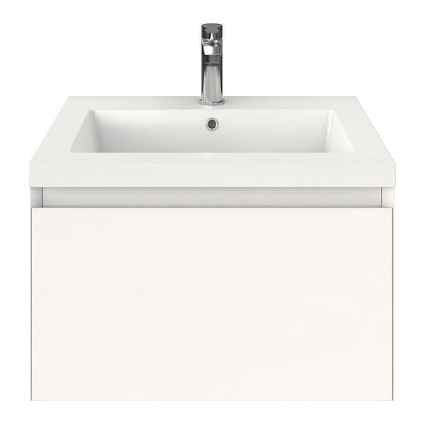 Domburg badmeubel 60 cm wit mat met polystone Cadzand wastafel wit glans, 1 kraangat, 39 cm hoog