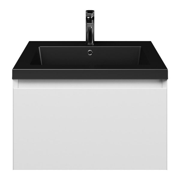 Domburg badmeubel 60 cm wit mat met polystone Cadzand wastafel zwart mat, 1 kraangat