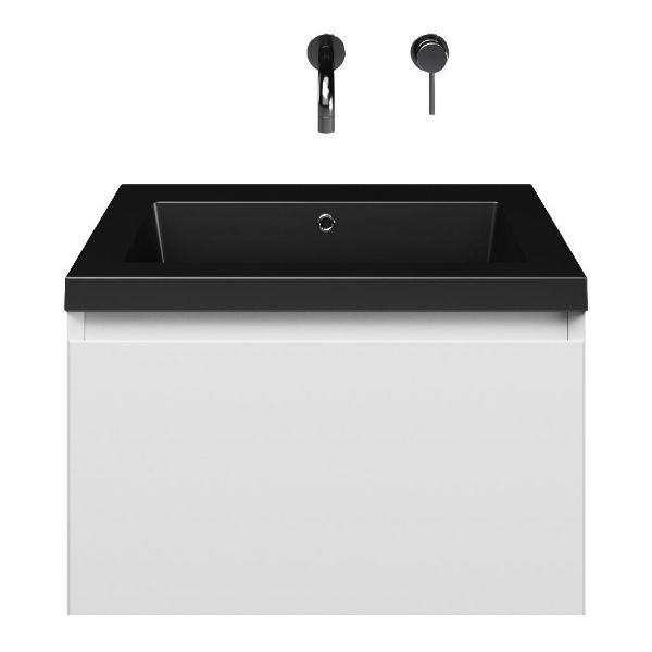 Domburg badmeubel 60 cm wit mat met polystone Cadzand wastafel zwart mat, zonder kraangat