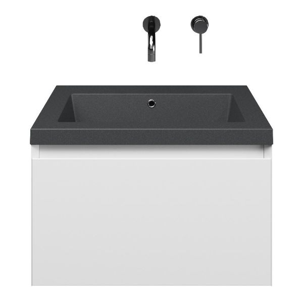 Domburg badmeubel 60 cm wit mat met quartz Cadzand-Q wastafel grijs mat, zonder kraangat