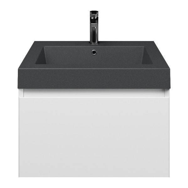 Domburg badmeubel 60 cm wit mat met quartz Cadzand-Q wastafel grijs mat, 1 kraangat