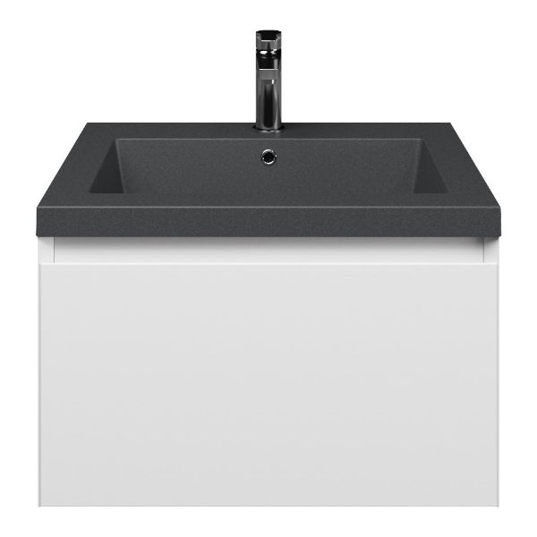 Domburg badmeubel 60 cm wit mat met quartz Cadzand-Q wastafel grijs mat, 1 kraangat