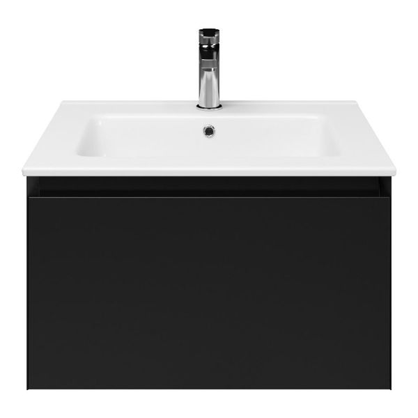 Domburg badmeubel 60 cm zwart mat met keramische Callantsoog wastafel wit glans, 1 kraangat
