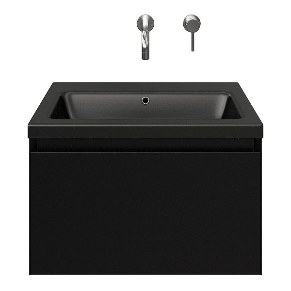 Domburg badmeubel 60 cm zwart mat met keramische Dishoek wastafel zwart mat, zonder kraangat