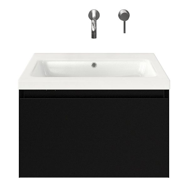 Domburg badmeubel 60 cm zwart mat met keramische Dishoek wastafel wit glans, zonder kraangat