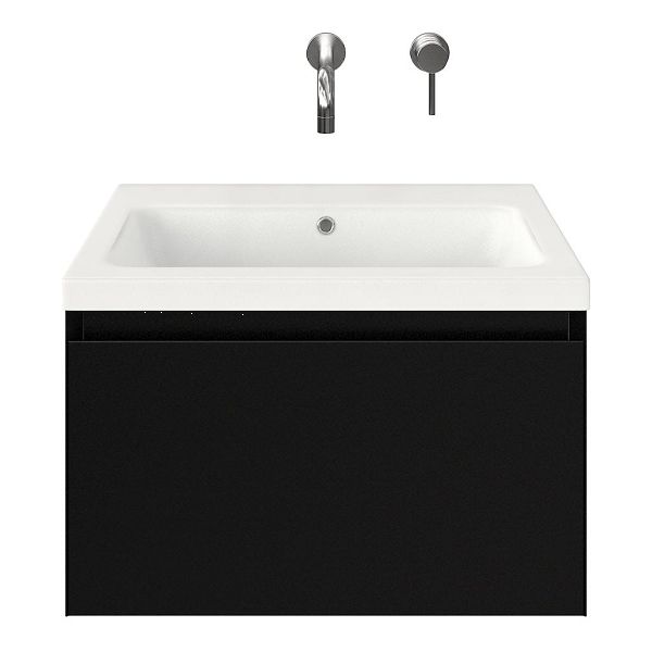 Domburg badmeubel 60 cm zwart mat met keramische Dishoek wastafel wit mat, zonder kraangat