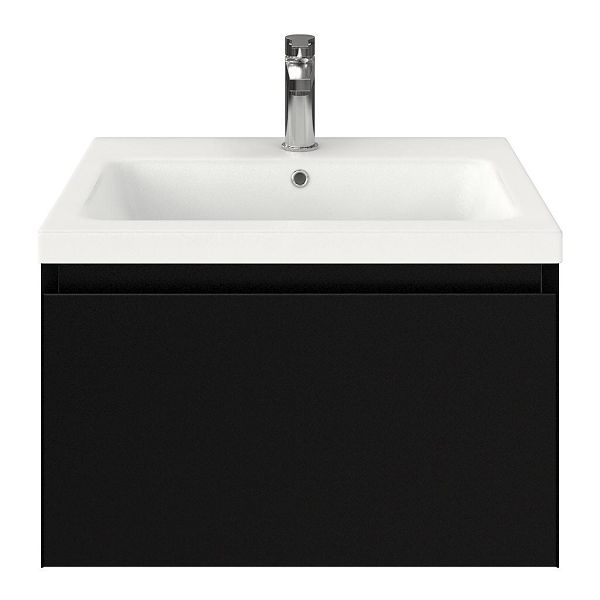 Domburg badmeubel 60 cm zwart mat met keramische Dishoek wastafel wit mat, 1 kraangat
