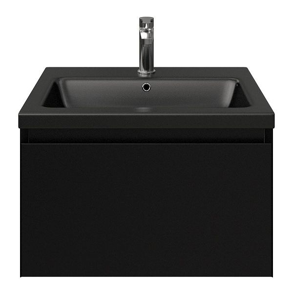 Domburg badmeubel 60 cm zwart mat met keramische Dishoek wastafel zwart mat, 1 kraangat