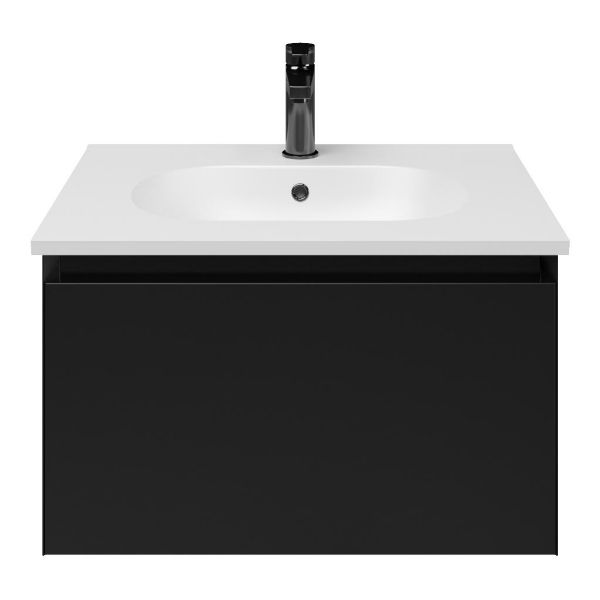 Domburg badmeubel 60 cm zwart mat met keramische Ellemeet wastafel wit mat keramiek