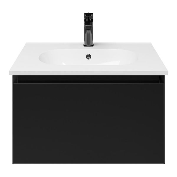 Domburg badmeubel 60 cm zwart mat met keramische Ellemeet wastafel wit glans
