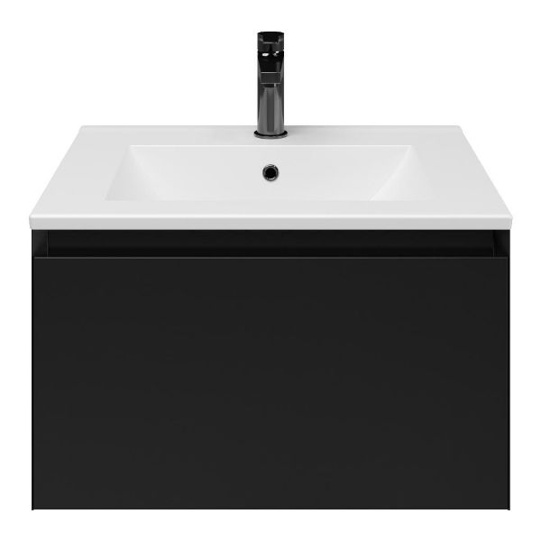 Domburg badmeubel 60 cm zwart mat met keramische Huisduinen wastafel wit mat