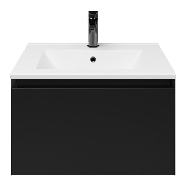 Domburg badmeubel 60 cm zwart mat met keramische Huisduinen wastafel wit glans