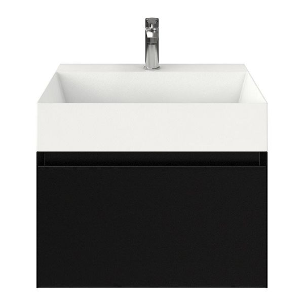 Domburg badmeubel 60 cm zwart mat met keramische Marken wastafel wit mat, 1 kraangat
