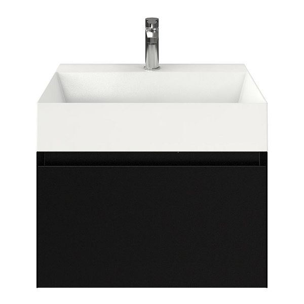Domburg badmeubel 60 cm zwart mat met keramische Marken wastafel wit glans, 1 kraangat