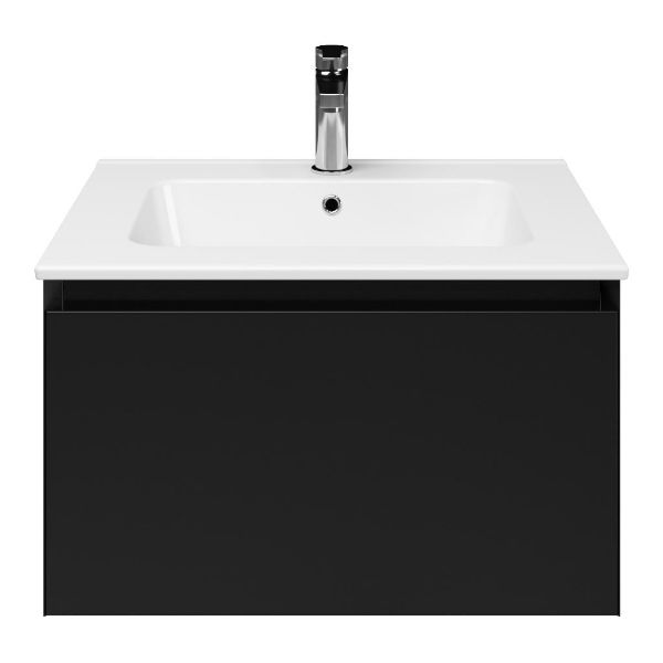 Domburg badmeubel 60 cm zwart mat met keramische Quadra wastafel wit glans