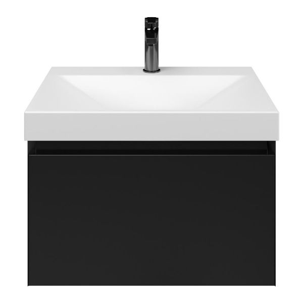 Domburg badmeubel 60 cm zwart mat met keramische Rockanje wastafel wit mat, 1 kraangat