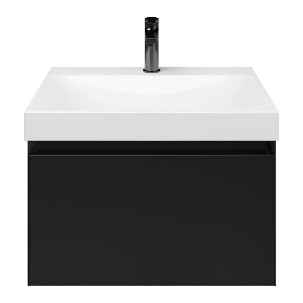 Domburg badmeubel 60 cm zwart mat met keramische Rockanje wastafel wit glans, 1 kraangat