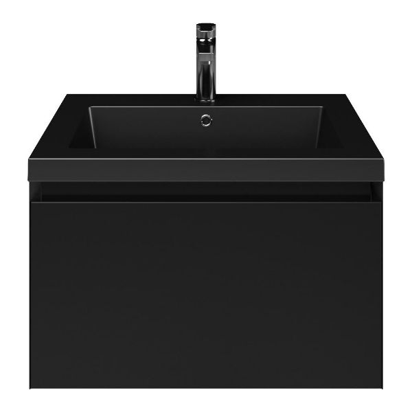 Domburg badmeubel 60 cm zwart mat met polystone Cadzand wastafel zwart mat, 1 kraangat