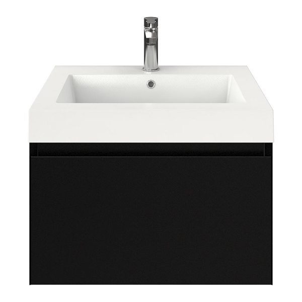 Domburg badmeubel 60 cm zwart mat met polystone Cadzand wastafel wit glans, 1 kraangat, 43 cm hoog