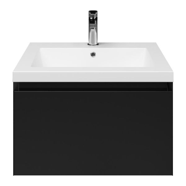 Domburg badmeubel 60 cm zwart mat met polystone Cadzand wastafel wit mat