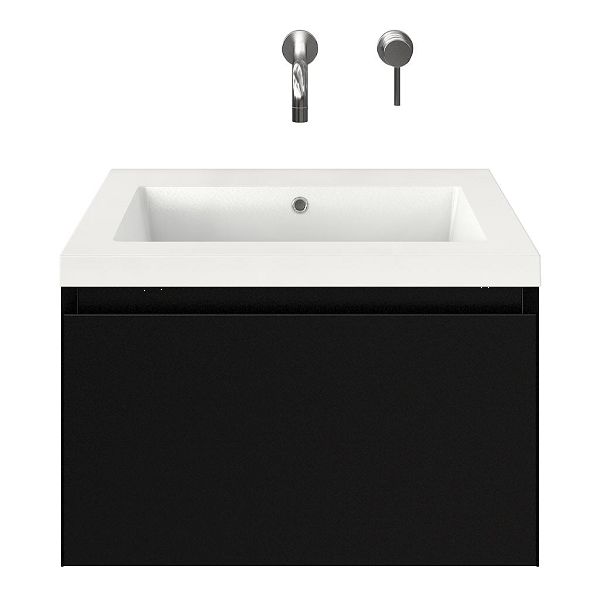 Domburg badmeubel 60 cm zwart mat met polystone Cadzand wastafel wit glans, zonder kraangat, 39 cm hoog