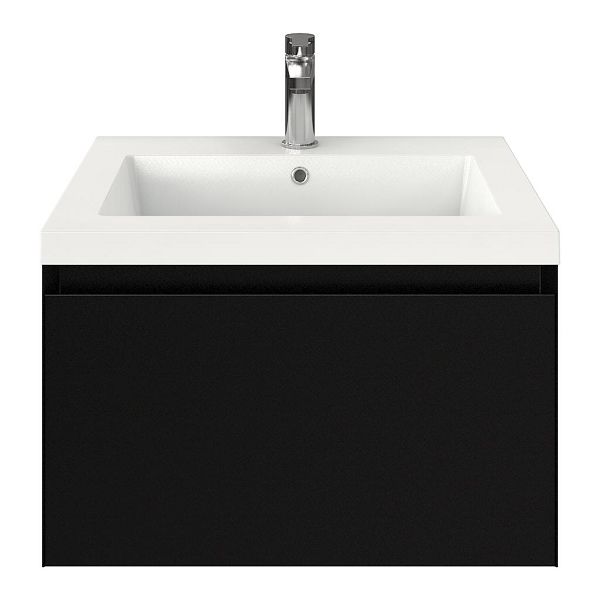 Domburg badmeubel 60 cm zwart mat met polystone Cadzand wastafel wit glans, 1 kraangat, 39 cm hoog