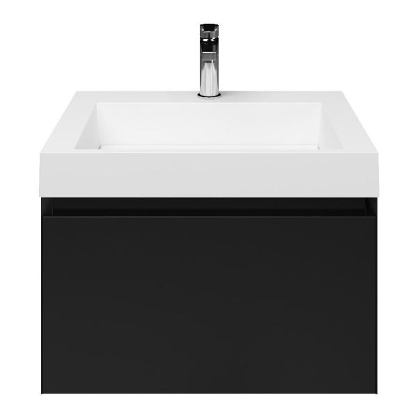 Domburg badmeubel 60 cm zwart mat met polystone Haamstede wastafel wit glans, 1 kraangat