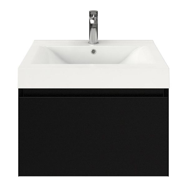 Domburg badmeubel 60 cm zwart mat met polystone Wave wastafel wit glans